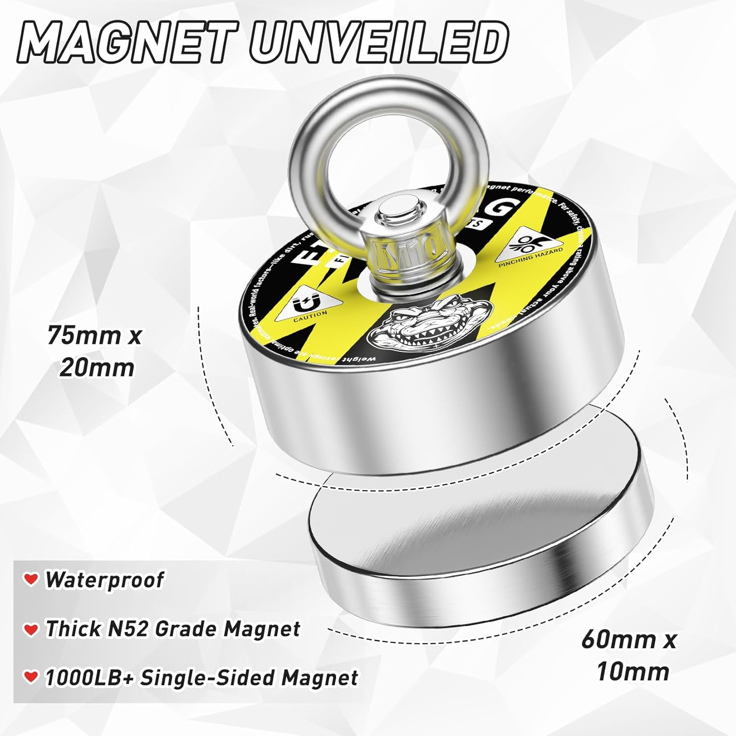 FINDMAG Magnet Fishing Kit, 1000 lbs Strong N52 Magnet for Fishing, Diameter 2.95inch(75mm), Fishing Magnet with Case, Gloves, 65ft Rope, Backpack, Scraper, 10 Piece Complete Set Fishing Magnet Kit