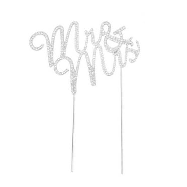 TureClos Mr & Mrs Silver Wedding Cake Topper Decoration Pick Rhinestone Metal Engagement Anniversary Cake Topper