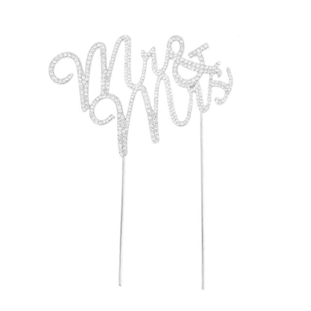 Langgg Mr & Mrs Silver Wedding Cake Topper Decoration Pick Rhinestone Metal Engagement Anniversary Cake Topper