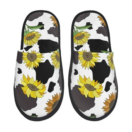 Balery Sunflowers Country Slient Indoor Furry Fleece Comfort House Shoes Soft Non-Slip Home Shoes Cotton slippers House Slippers-- Large