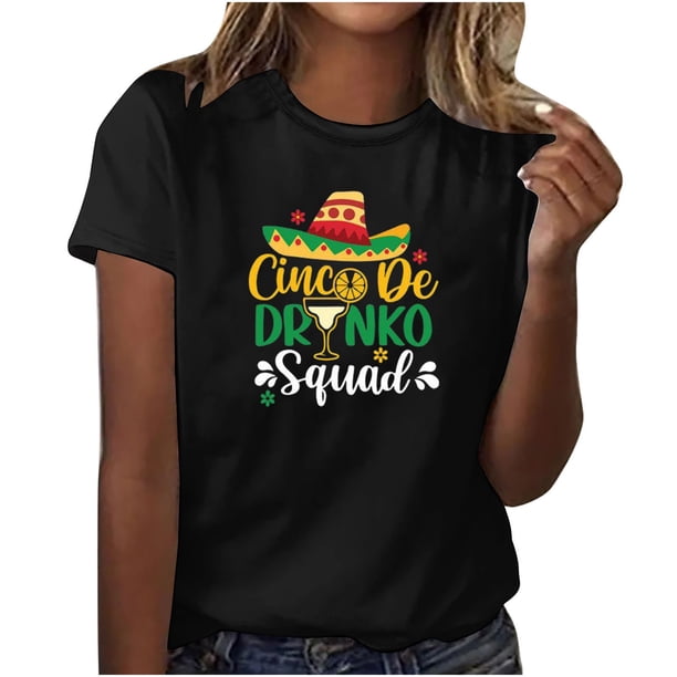 Camisetas de Manga Corta para Mujeres de Longitud Regular de Poliéster Sólido, Camiseta de Fiesta de Mayo Y Blusa Del Festival para la Primavera Y el Verano