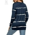 thumbnail image 4 of Gustave Women Casual Stripe Print T Shirt Long Sleeve Crew Neck Blouse Loose Tunic Sweatshirt Side Split Pullover Tops (Navy Blue, L), 4 of 6