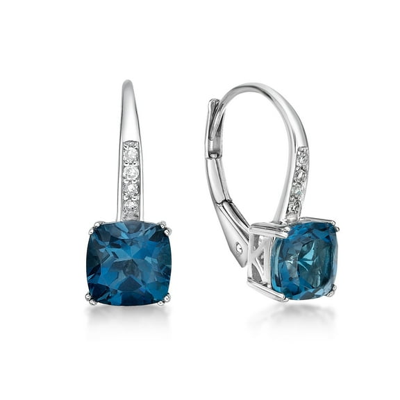 10K White Gold Earrings Cushion London Blue Topaz