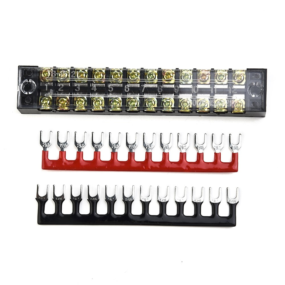 12Points Auto Marine Power Distribution Bus Bar Terminal Block Set 15A 600V