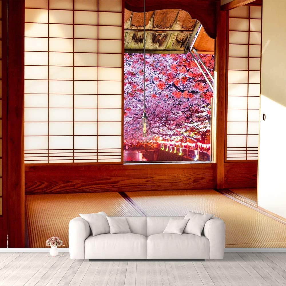 IDEA4WALL 4pcs Japanese Style Grid Door View Peel and Stick Wallpaper Removable Wall Murals