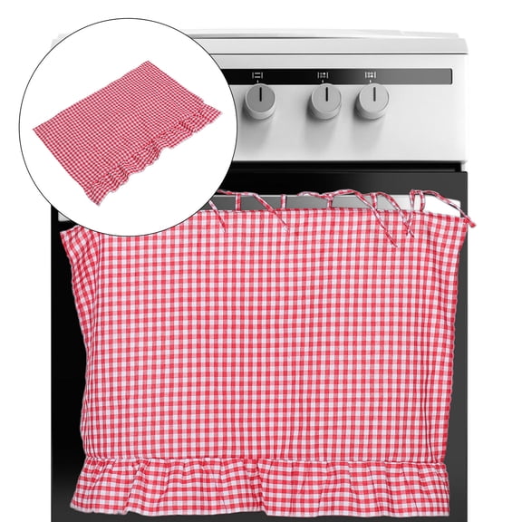 KAKOWELY Farmhouse Kitchen Oven Curtain in Red Check Fabric with Ruffled Trim and Easy Tie Installation