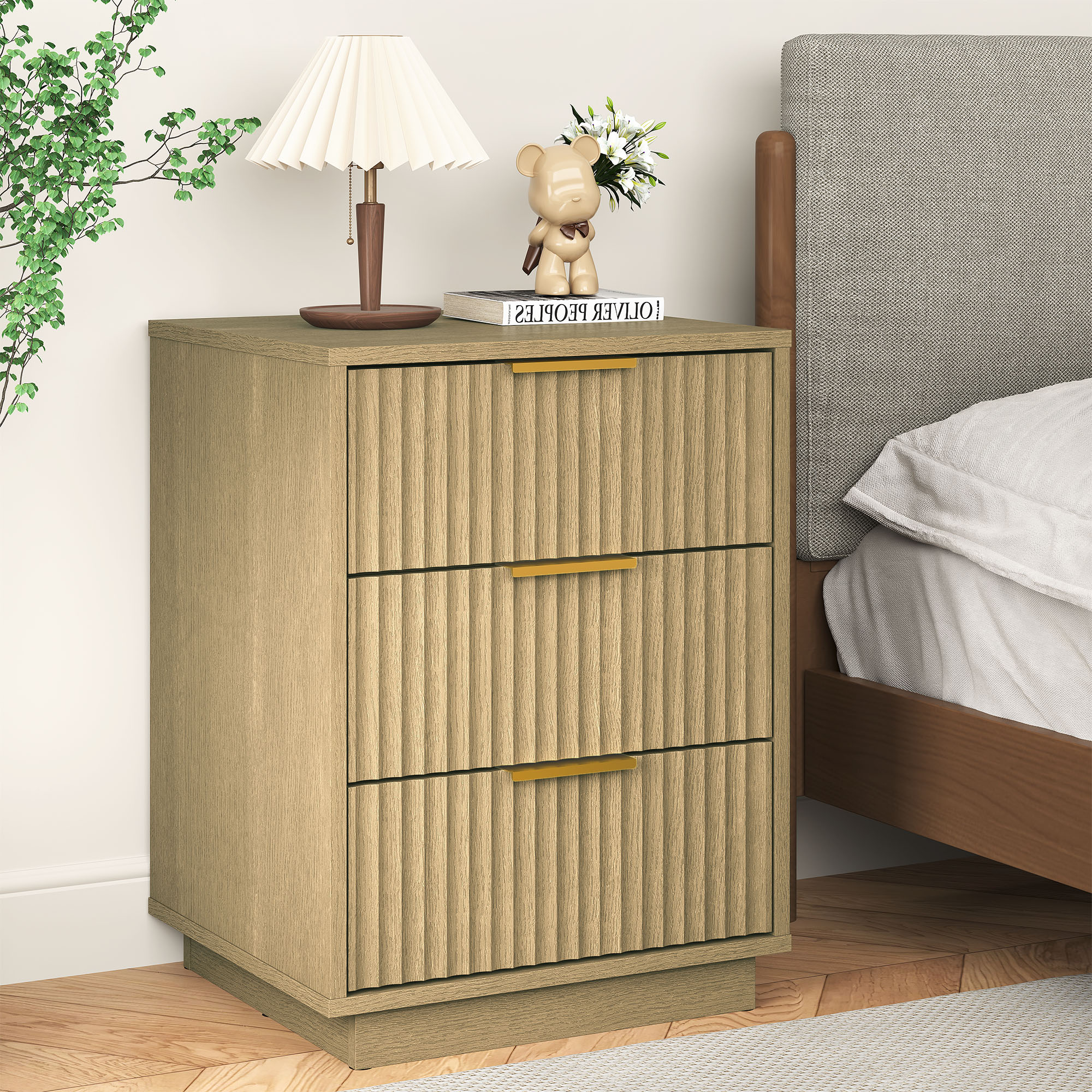May in Color 3-Drawer Low Dresser, Compact Storage Cabinet with Wavy Drawer Fronts for Bedroom, Living Room, Entryway, or Hallway, Natural Wood Tone