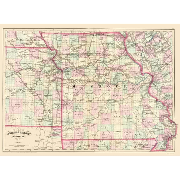 Historic State Map - Missouri - Asher  1874 - 23 x 31.29 - Vintage Wall Art