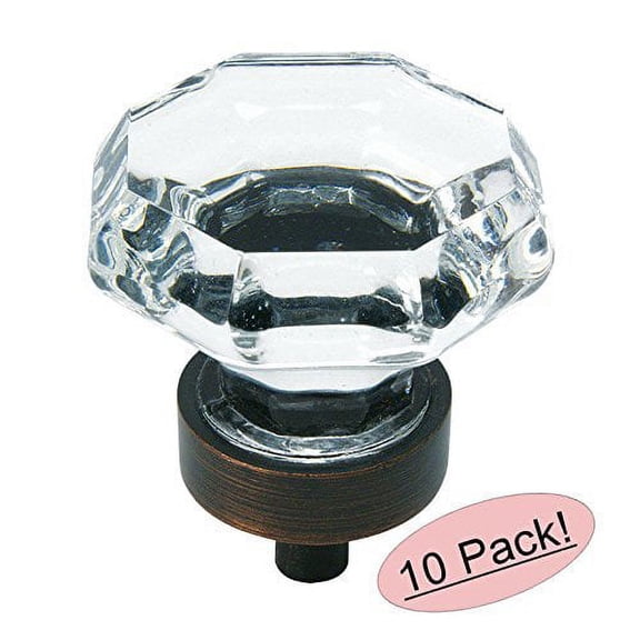 Cosmas 5268ORB-C Oil Rubbed Bronze Cabinet Hardware Knob with Clear Glass - 1-5/16" Diameter - 10 Pack