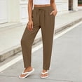 thumbnail image 6 of GUACER No Boundarie Women's Cropped Pants Casual Drawstring Straight Leg Pants with Boho Crochet Lace Side Stripe Summer Trousers, 6 of 7