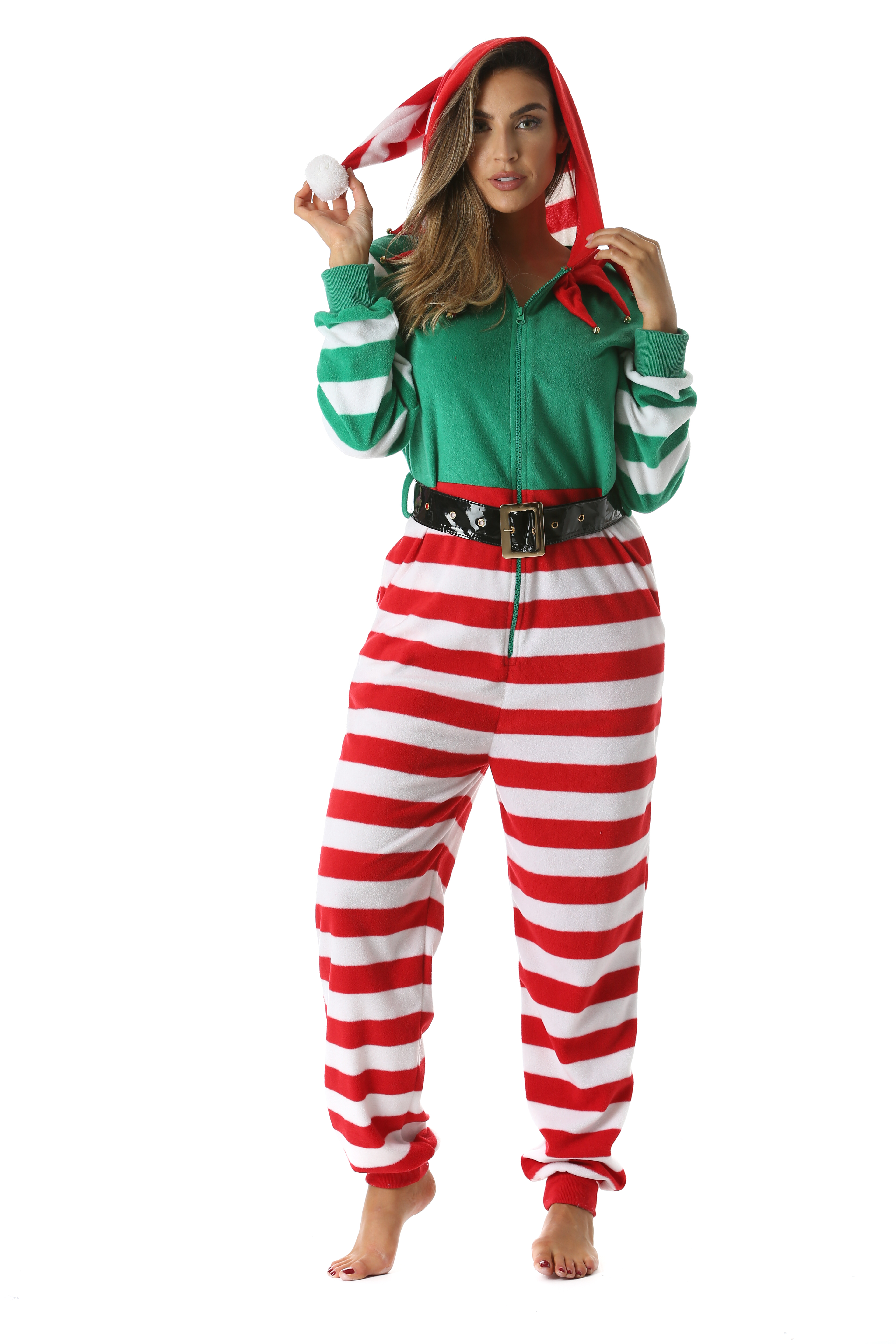Followme - #followme Adult Christmas Onesie for Women Jumpsuit One-Piece Pajamas (Elf, Medium