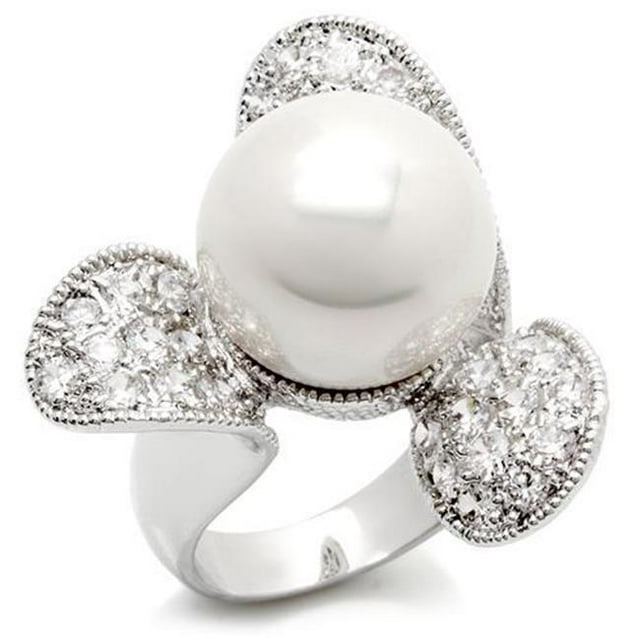 Alamode LO896-7 Anneau en Laiton Rhodié pour Femme avec AAA Grade CZ en Clair - Taille 7