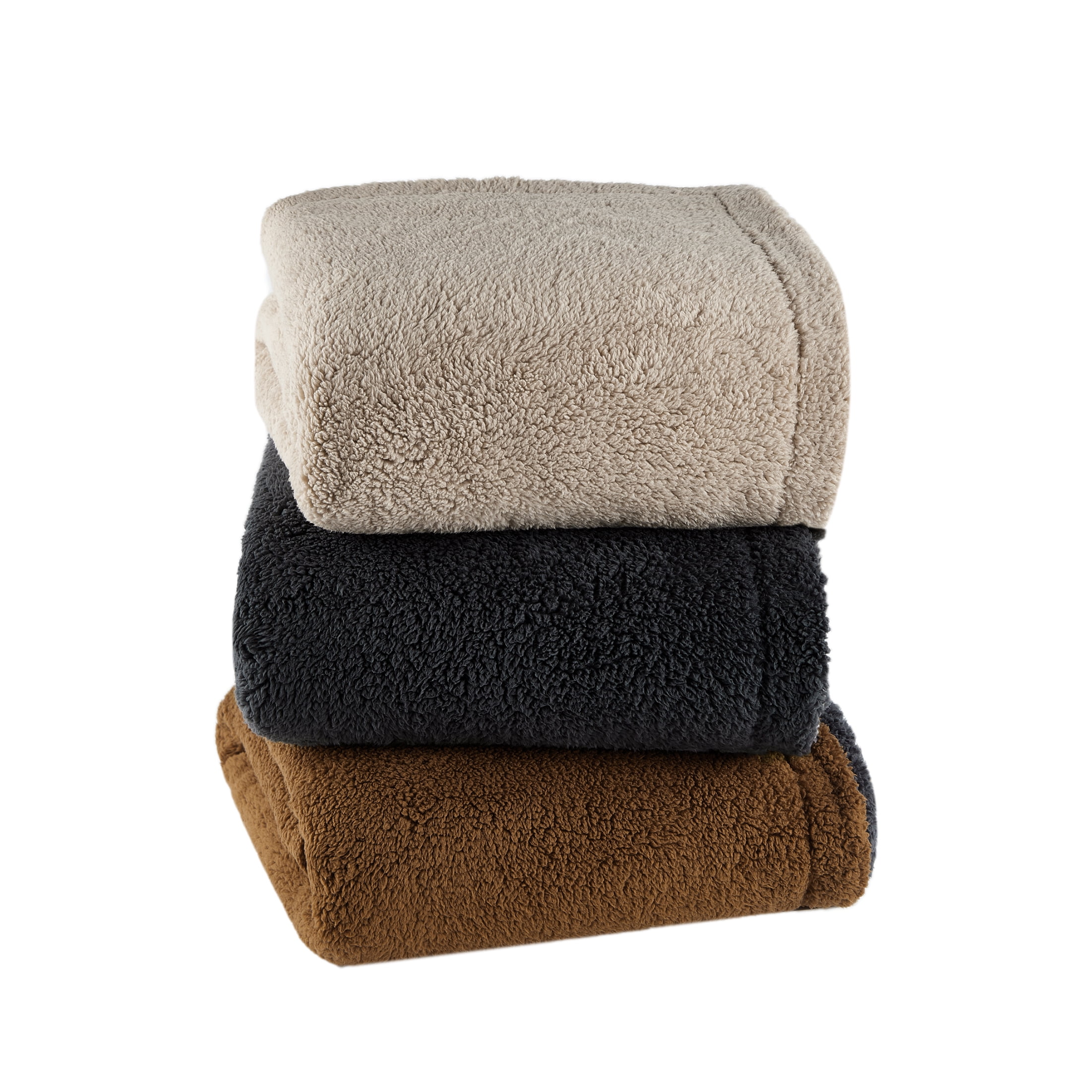 SoftLux Reversible 2-Tone Dark Gray and Light Gray Sherpa Dual Layer Throw Blanket, 50" x 60", Recycled Polyester, Adults and Teens