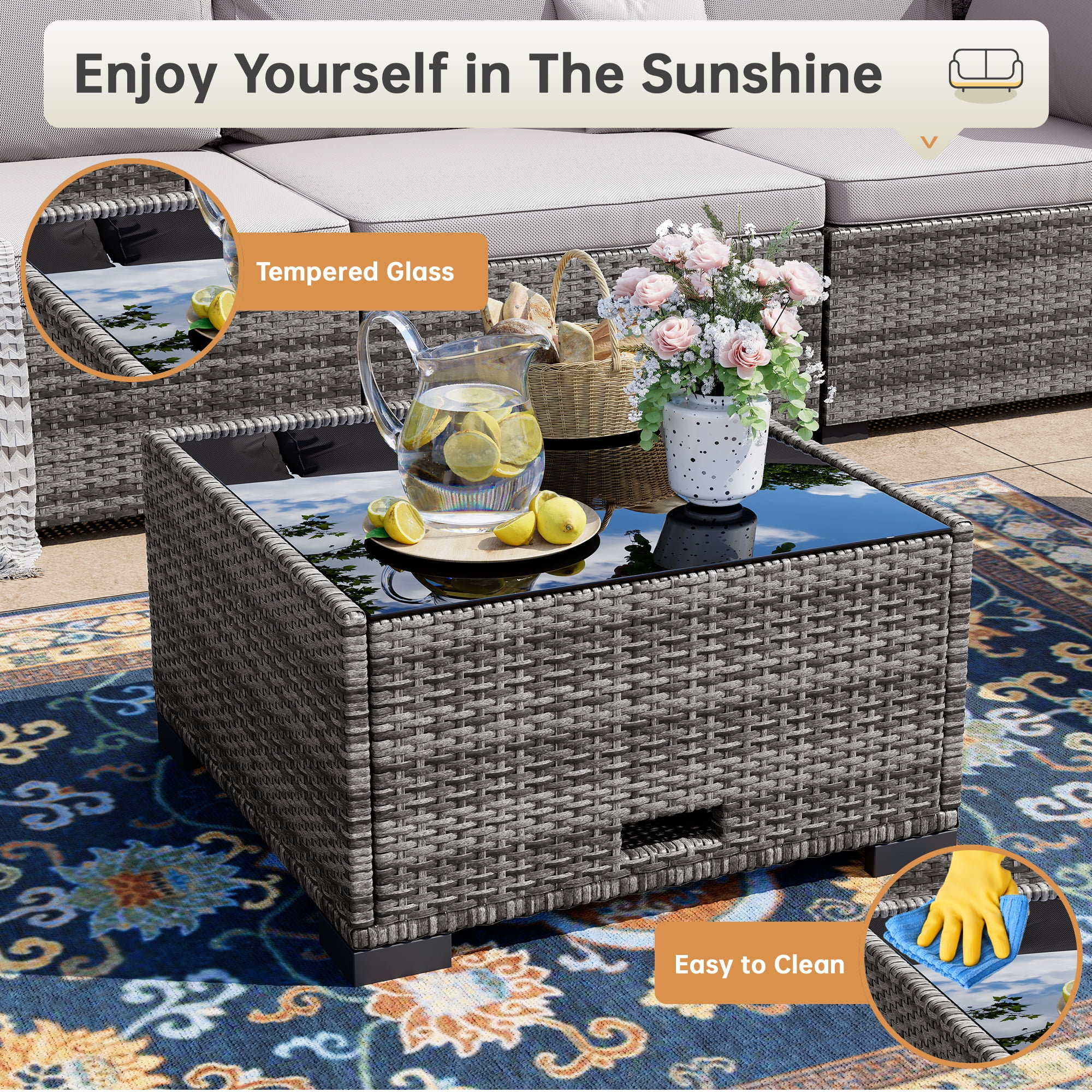 Bifanuo 7 Piece Patio Furniture Set, Outdoor Furniture Patio Sectional Sofa, All Weather PE Rattan Outdoor Sectional with Cushion and Coffee Table.