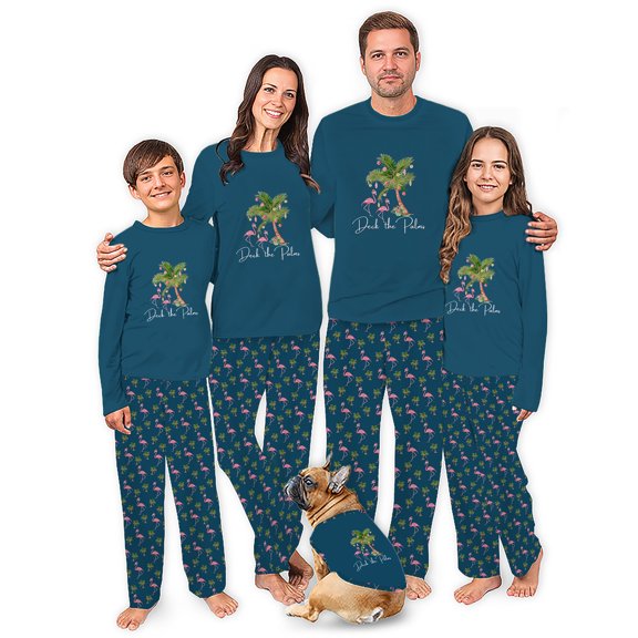Deck The Palm Flamingo Christmas Pajamas, Tropical Matching Christmas Pjs, Two-Piece Size Pajamas, Size NB - Men 6XL