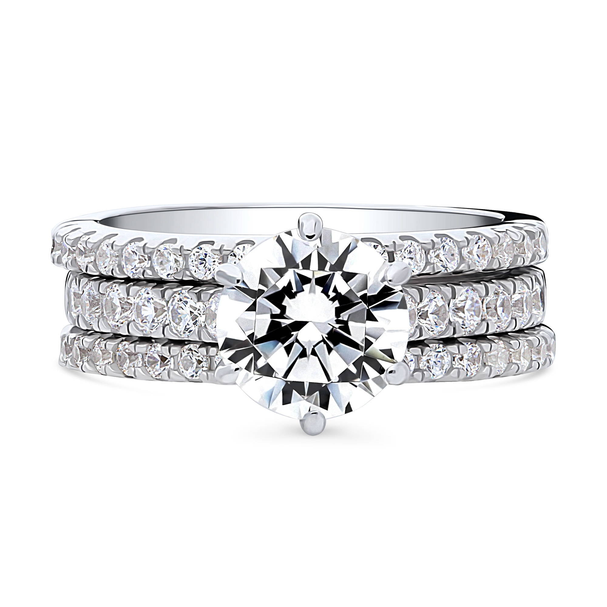 BERRICLE Sterling Silver Solitaire Engagement Rings Statement Stackable Band for Women, 2 Carat Round Cut Cubic Zirconia CZ Ring Set Size 4