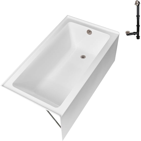 Streamline GA-304-10-BNK 60 in. x 30 in. Acrylic Right-Hand Drain Alcove Bathtub in Glossy White With External Drain in Brushed Nickel