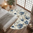 thumbnail image 3 of Navy Blue Floral 4ft Round Rug, Beige Vintage Farmhouse Botanical Leaves Non-Skid Rubber Backing Large Area Rugs - Living Room Bedroom Home Office, Indoor Floor Mat Carpets Washable Rug, 3 of 9