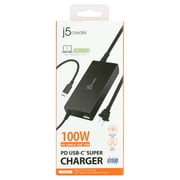 j5create j5 100w USB-C Super Electronic Charger with Type-A port for MacBook, Nintendo Switch, iPad, iPhone, Android phones, USB-C laptops, JUP2290
