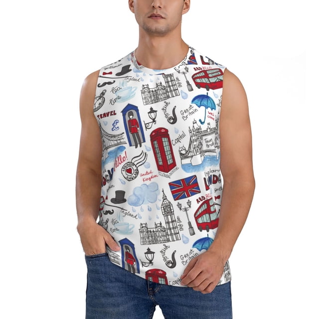 Bingfone London Landmark2 Pattern Men's Tank Tops Workout Sleeveless Tee Shirts Running Beach Tanks for Men-X-Large