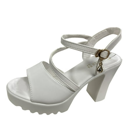 

Womens Sandals Women Fashion Solid Color Fish Mouth Platform Thick High Heel Buckle Sandals Women S Sandals Pu White 39