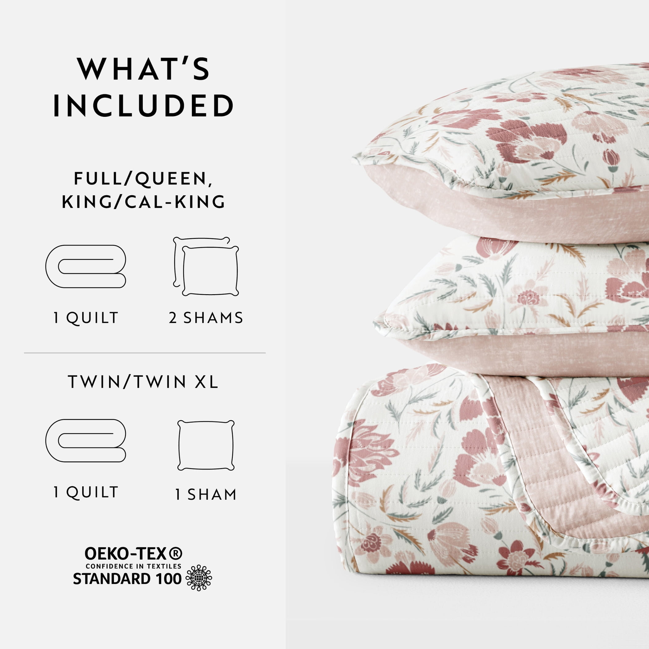 Noble Linens 3-Piece Rose French Jacobean Reversible Quilt Set, Queen
