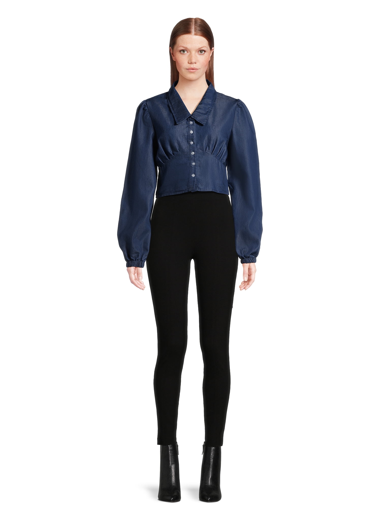 Love by Design Women's Juniors Savant Long Sleeve Button Up Corset Crop Top