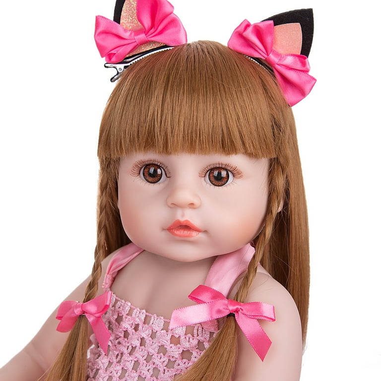 Pink Silicone Gel 55CM Reborn Baby Doll Toys For Girls, 48x23x14cm