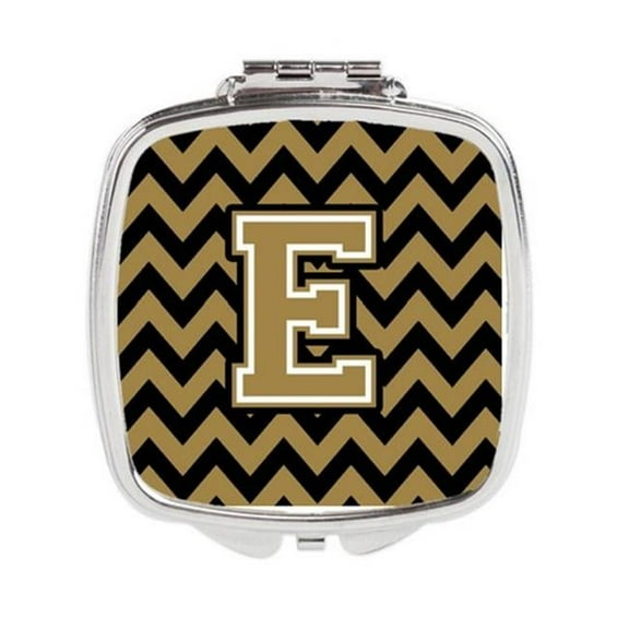 Carolines Treasures  Letter E Chevron Black & Gold Compact Mirror - Black & Gold - 3in. H x 0.3in. W x 2.75in. L