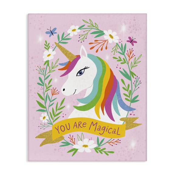 Stupell Industries Contemporary You Are Magical Phrase Playful Kids Rainbow Unicorn Canvas Art, 16 x 20, by Nina Seven