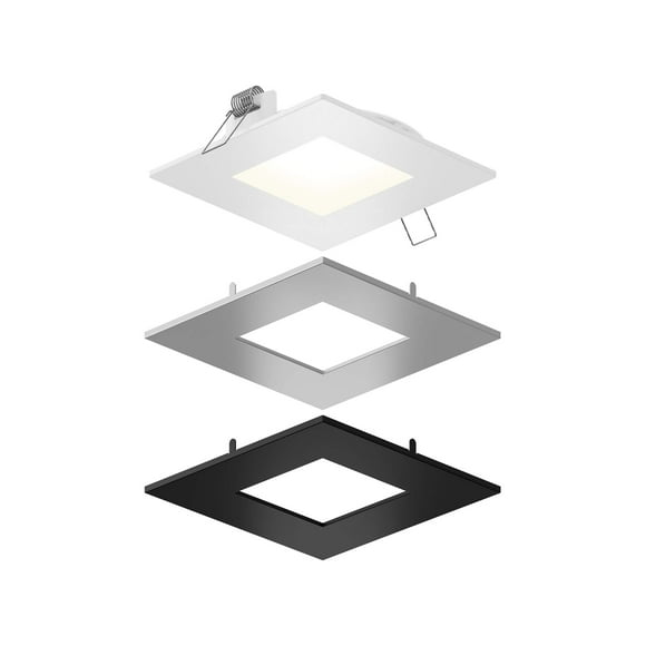 DALS 4 Inch Square Panel Light with Interchangeable Trims | CCT Color Selectable 3000K, 4000K, 5000K | 11W, 800 Lumens | Dimmable Pot Light with Junction Box/Driver | Wet Rated | ETL Certified