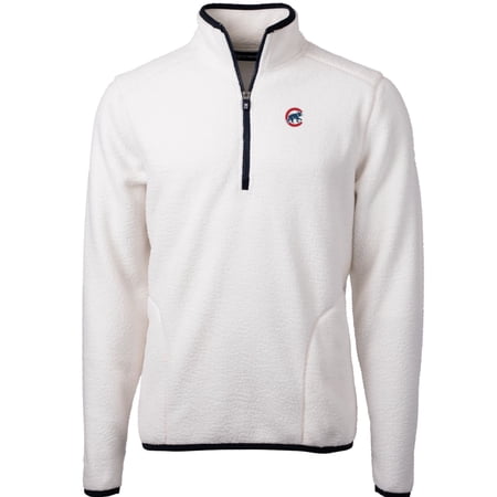 Men s Cutter & Buck White/Navy Chicago Cubs Cascade Eco Sherpa Fleece Quarter-Zip Pullover Jacket