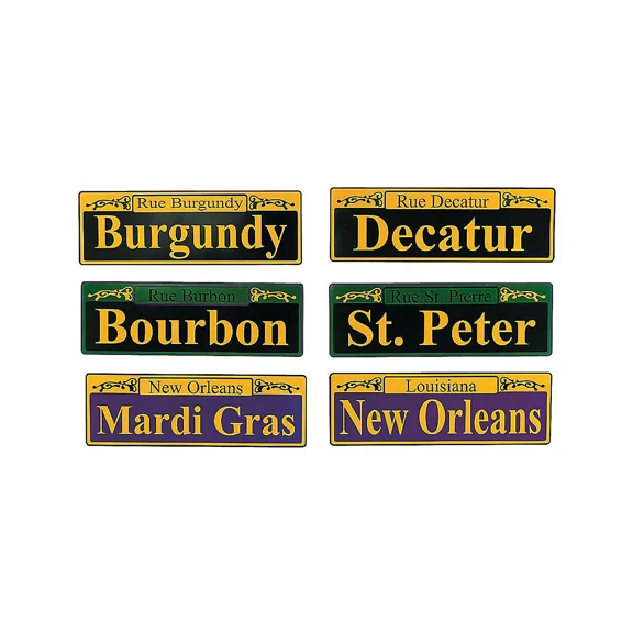6 Mardi Gras Fat Tuesday Party Decor Street Sign Cutouts Decorations 4" X 12"