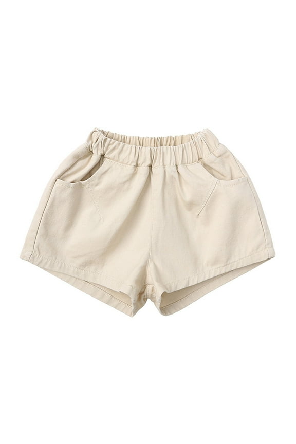 Infant Kids Baby Boys Girls Jogger Shorts Summer Cotton Casual Solid Color Shorts Active With Pockets Beige 1-2 Years