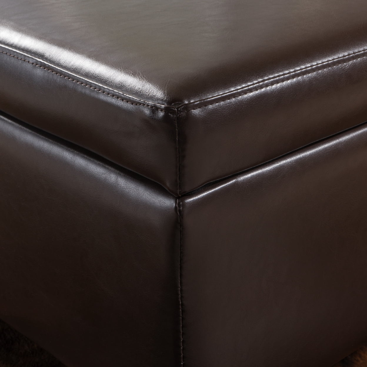 Stratford Brown Leather Storage Ottoman