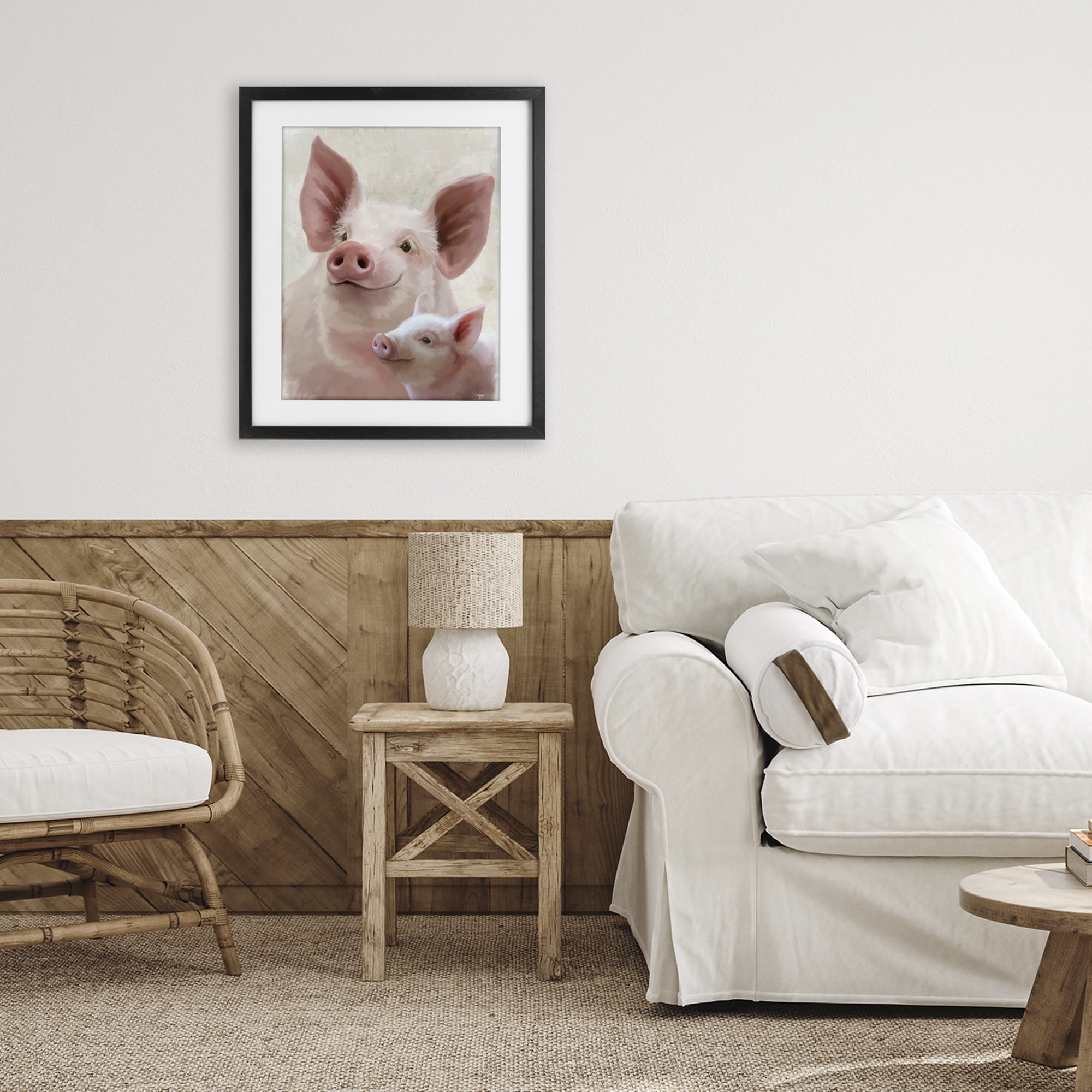 Stupell Industries Piglet & Mom Portrait Black Framed Print Under Glass, design by Mollie B.