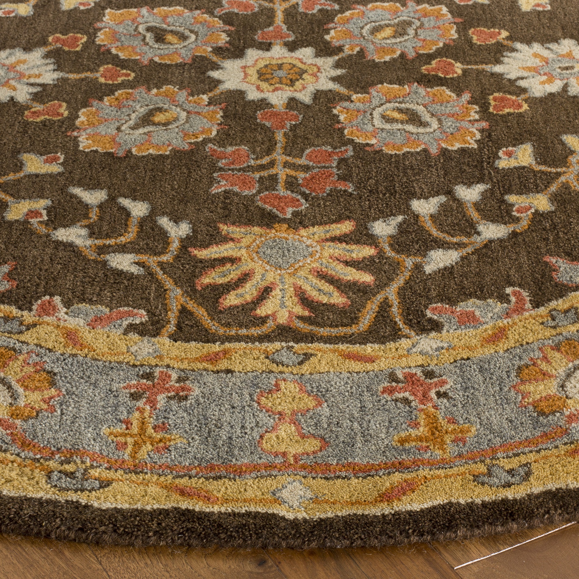 SAFAVIEH Heritage Genette Traditional Wool Area Rug, Charcoal/Blue, 6' x 6' Round