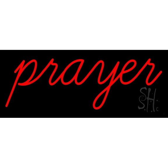 Red Prayer LED Neon Sign 13" Tall x 32" Wide - inches Black Square Cut Acrylic Backing, with Dimmer - Premium built indoor Sign for Home décor, Event, Religious place, Store interior, Office.