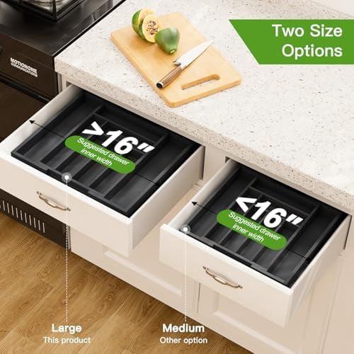 Bamboo Expandable Drawer Organizer for Utensils Holder, Adjustable Cutlery Tray, Wood Drawer Dividers Organizer for Silverware, Flatware, Knives in Kitchen, Bedroom, Living Room