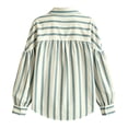 thumbnail image 6 of NTACZA Button Down Women's Tops for Summer Pleated Back Blouson Striped Collared Long Sleeve Relaxed Fit Work Shirts L, 6 of 9