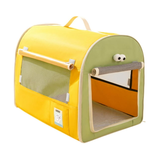 Jaula de coche para perros, jaula de viaje para perros con asa, perrera portátil de lado suave para mascotas, perrera interior y exterior para gatos amarillo y verde