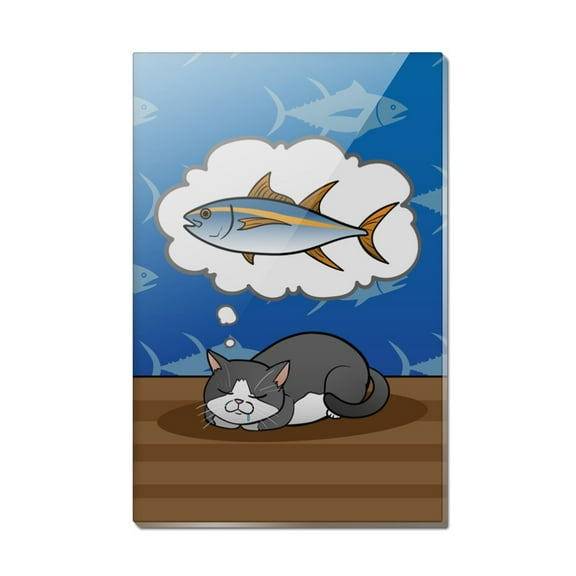 Cat Dreaming of Fish Rectangle Acrylic Fridge Refrigerator Magnet