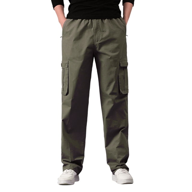 TINZ Mens Fashion Solid Loose Plus Size Pocket Lace Up Pants Overall Mens Pocket Pants Work Pants Cargo for Men