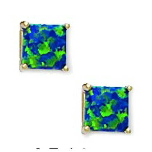 14k Yellow Gold Green 5x5mm Square Simulated Opal Earrings Jewelry Gifts for Women