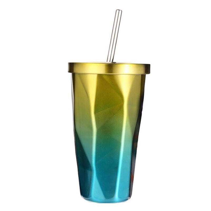 500ml Stainless Steel Travel Mug Tumbler Cup Drinking Cups w/ Straw Colorful 