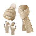 thumbnail image 1 of Winter Knitted Wool Scarf Hat Gloves Set Warm Velvet Padded Accessories for Cold Weather, 1 of 3