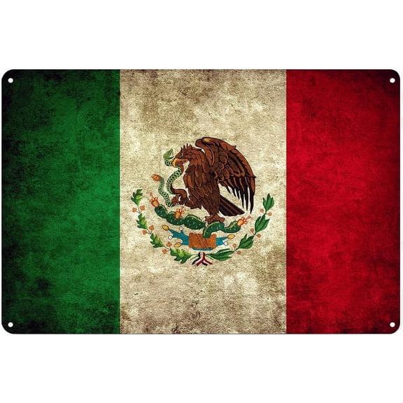 Mexico Flag Grunge Tin Sign, Patriotic Metal Wall Art Plaque for Home Cafe Club Office Garage, Vintage Style, 8 x 12 Inch