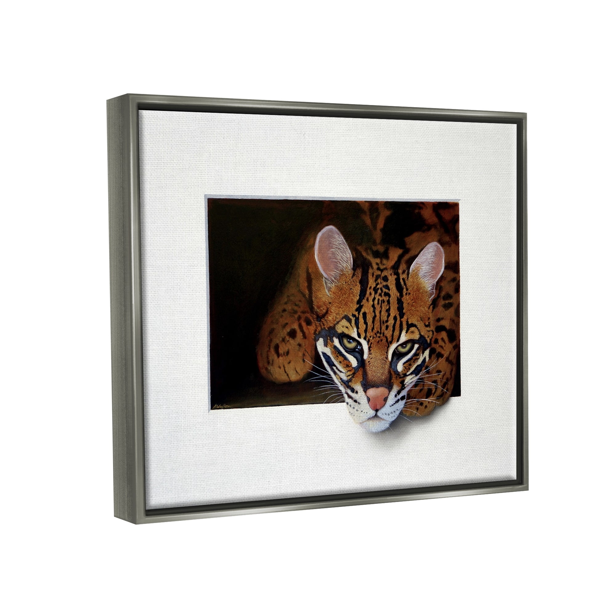 Stupell Industries Menacing Cheetah Glaring Jungle Cat Obscure Painting Painting Luster Gray Floating Framed Canvas Print Wall Art, Design by Alan Weston