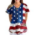 thumbnail image 3 of 4th of July Scrub Tops for Women Casual V Neck USA Flag Print Scrub Shirts Short Sleeve Independence Day Celebration Party Scrubs Nursing Uniform Medical Nurse Workwear with Pockets Royal Blue 4XL, 3 of 5