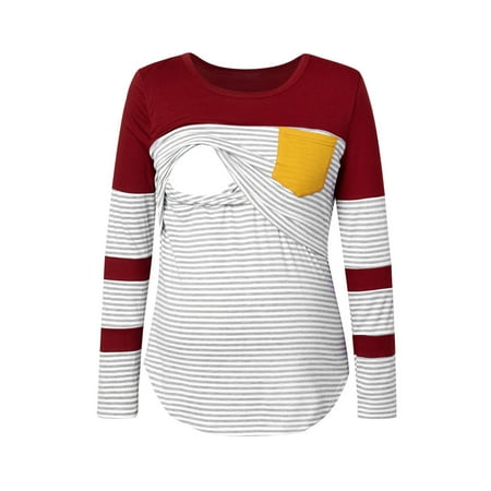 

gakvov Maternity Shirt For Women Long Sleeve Crew Neck Color Block Breastfeeding Nursing Tops Pregnancy Pullover Shirt